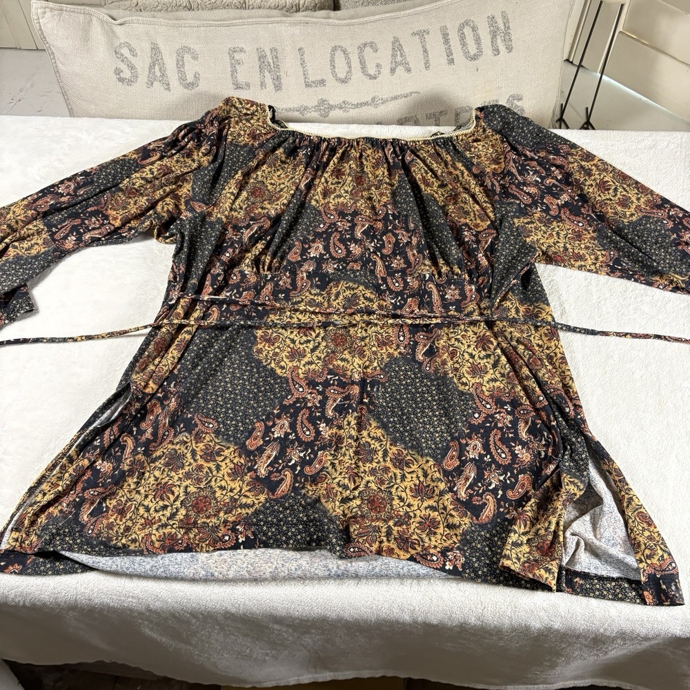 Y2K Mossimo Boho Paisley Peasant Top Womens 3X Black Gold Flowy Festival